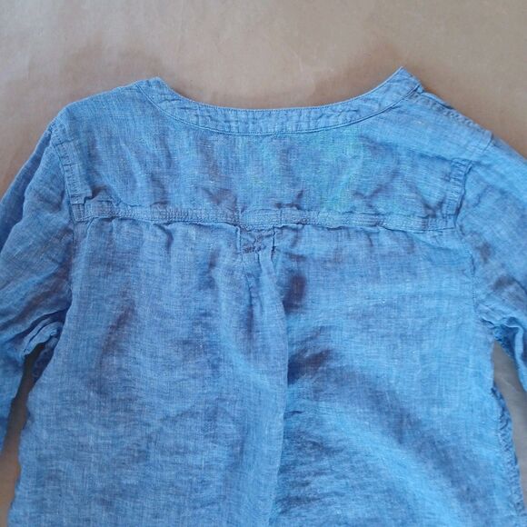 Talbots 100% Linen Roll Tab Long Sleeve Button Shirt Blouse Top Blue Size MP - Picture 6 of 10